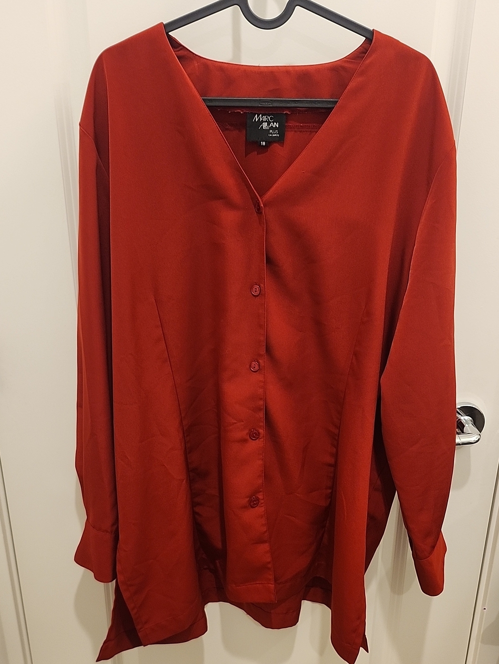 Marc Allan Plus Womens Red Long Sleeve Button Up Blouse Size 18